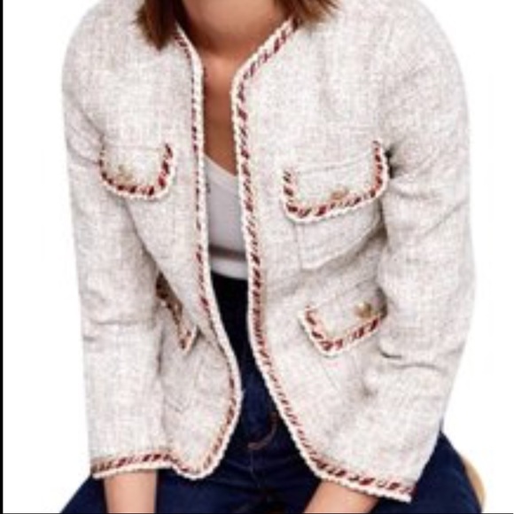 Zara texture jacket/blazer beige cream  with contrast piping pockets & buttons - Picture 3 of 11